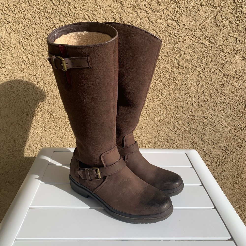 UGG 1005268 Thomsen women brown leather suede and shearling lined tall boots 7